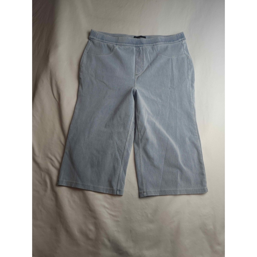 Susan Graver Jeans Light Wash Denim Culottes Petite 10P Wide Leg Crop Womens
